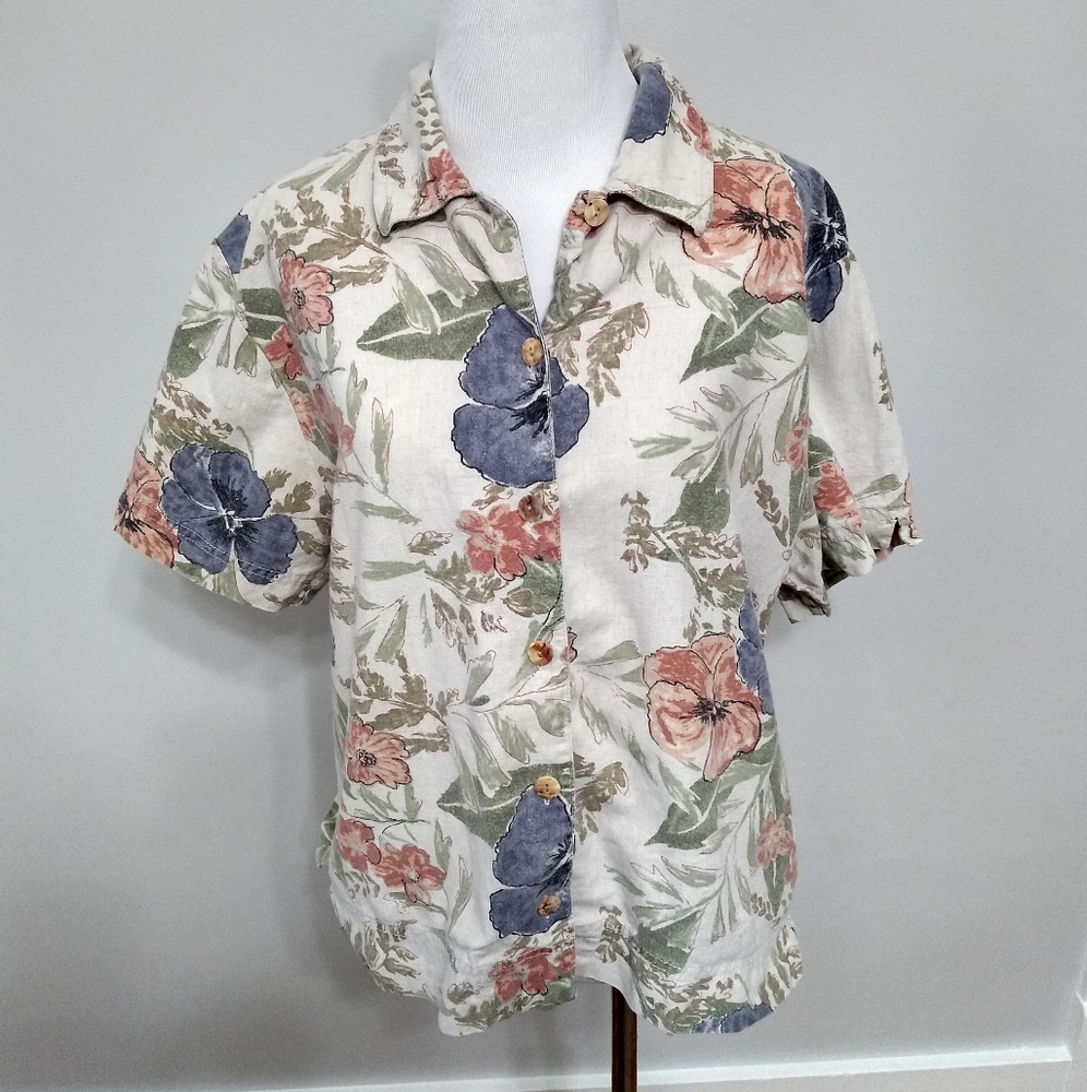 Linen and cotton Hawaiian botanical top